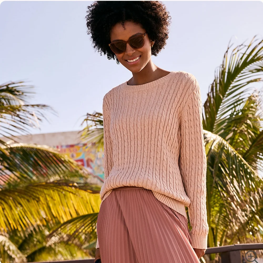 Land's End Drifter Cable Crew Neck Sweater In Cameo Pink/Clay Bisque Heather - Picture 10 of 10